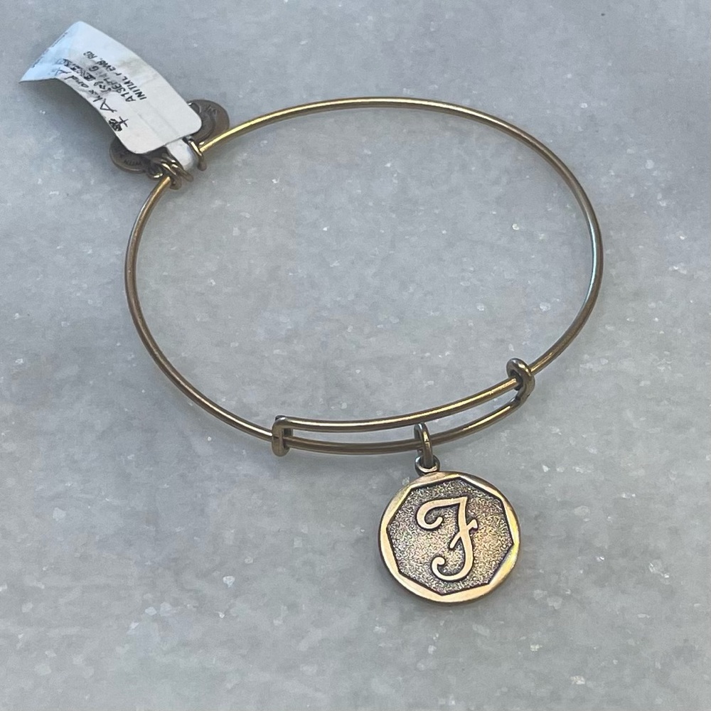 Alex & Ani NWT Adjustable Charm Bracelet Initial F Brass 113
